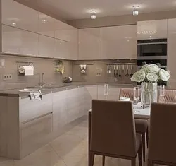 Matte beige kitchen in the interior photo