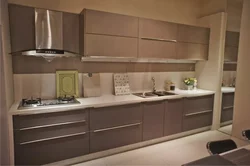 Matte beige kitchen in the interior photo