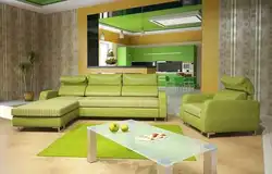 Living room interior if the upholstered furniture is green