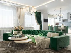 Living room interior if the upholstered furniture is green