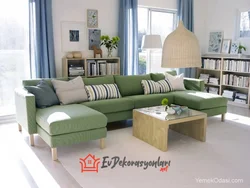 Интерьер гостиной если мягкая мебель зеленая