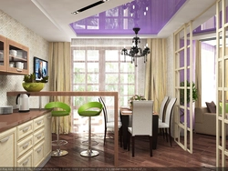 Kitchen living room with bay window in the house design