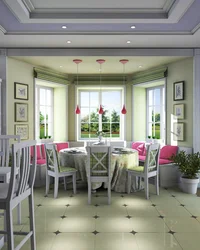 Kitchen living room with bay window in the house design