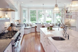 Kitchen living room with bay window in the house design