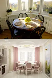 Kitchen living room with bay window in the house design