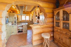 Kitchen Design For Home Made Of Rounded Logs