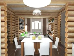 Дизайн кухни для дома из оцилиндрованного бревна