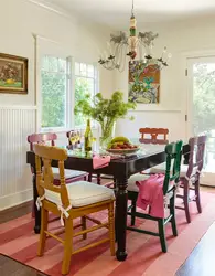 Different chairs in the kitchen in the interior photo