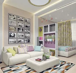 Room Design With Zoning For Living Room And Children'S Room In One