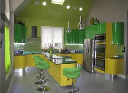 Дызайн кухні жоўта зялёнага колеру
