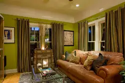 Green curtains living room design photo