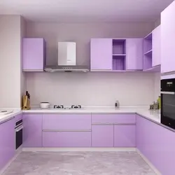 Kitchen design purple and white