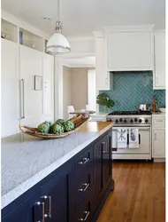 Kitchen with blue countertop and apron photo
