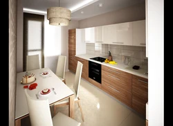 Design of a rectangular kitchen 12 sq m with a balcony