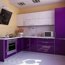 Corner kitchen purple and white photo