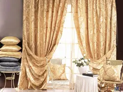 Golden curtains in the living room photo