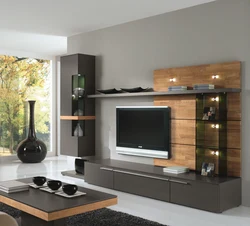 Wall design in the living room in a modern style with a TV