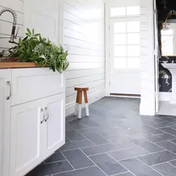Gray tiles in the kitchen on the floor photo in the interior