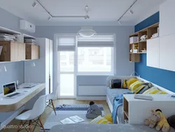 Дызайн спальні з балконам для хлопчыка