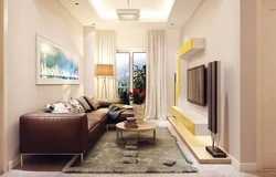 Rectangular living rooms with a balcony photo