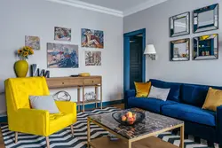 Blue sofa in the bedroom interior