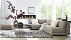 Carpet with a corner sofa in the living room interior photo