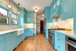 Color combination with turquoise in the kitchen interior