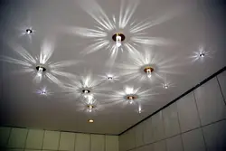 Photo of suspended ceilings in the bedroom with spotlights