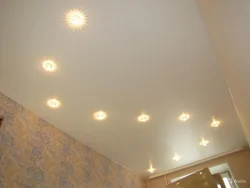 Photo of suspended ceilings in the bedroom with spotlights