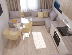 Kitchen 11 sq m design with sofa