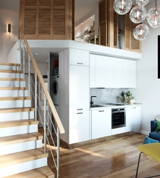 Studio kitchen design with stairs