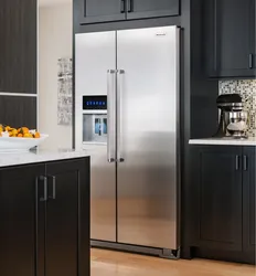 Double Door Refrigerator In The Kitchen Interior