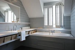 Bathroom design in a wooden house with a window