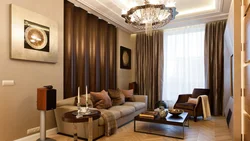 Beige brown wallpaper in the living room photo