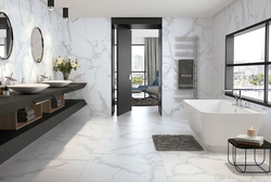 Interior design of a porcelain stoneware bathtub with photo