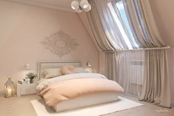 Bedroom interior with pastel wallpaper