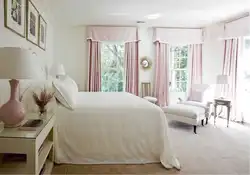 Bedroom interior with pastel wallpaper