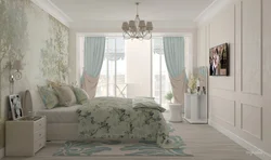 Bedroom Interior With Pastel Wallpaper