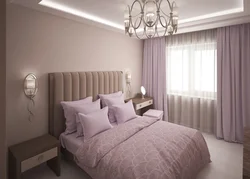 Інтэр'ер спальні з пастэльнымі шпалерамі