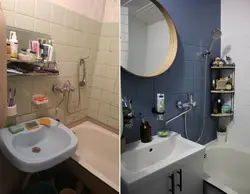 Сумясціць ванну з туалетам да і пасля фота