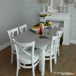 White kitchen table in the kitchen interior