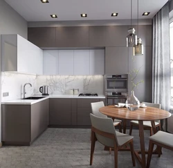 Gray corner kitchen design