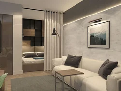 Дизайн интерьера гостиной с кроватью и диваном