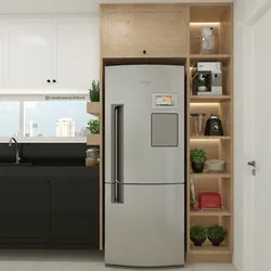 Отдельный холодильник на кухне фото
