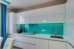 Kitchen with turquoise countertop photo