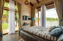 Curtains In A Bedroom In A Wooden House Photo