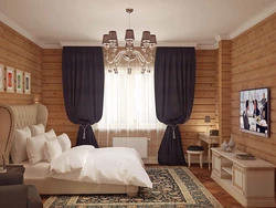 Curtains In A Wooden Bedroom Photo