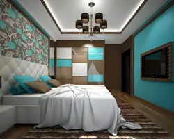Combination of turquoise color with other colors in the bedroom interior