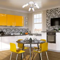 Kitchen interior with wallpaper photo in modern style