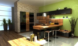 Kitchen interior with wallpaper photo in modern style